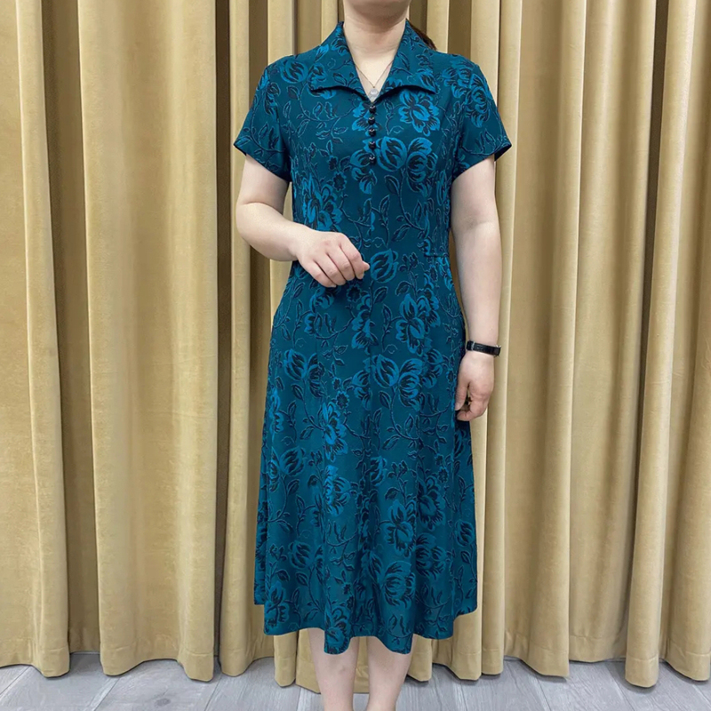 Summer New Style Dress for Women, Mid-Length, Mother's Wear, for 50 to 60-Year-Old, High-End, Plus-Size Dress for Chubby Ladies, Fat Mom Summer New Style Dress for Women, Mid-Length, Mother's Wear, for 50 to 60-Year-Old, High-End, Plus-Size Dress for Chubby Ladies, Fat Mom
