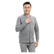 Hengyuanxiang Mens Pure Cotton Thermal Underwear Cardigan Set Three Layers Thickened Extra Large Loose Middle-aged and Elderly Autumn Clothes and Autumn Pants