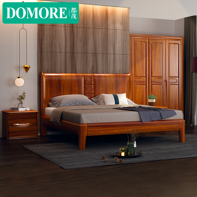 Dumao all solid wood bed gold silk walnut 1 8 m double bed post-modern German style bedroom combination furniture