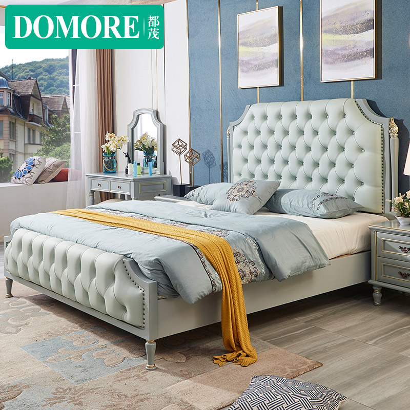 American light and luxurious solid wood bed bedroom furniture with double bed 1 8 m BMW grey bed air pressure high box containing bed