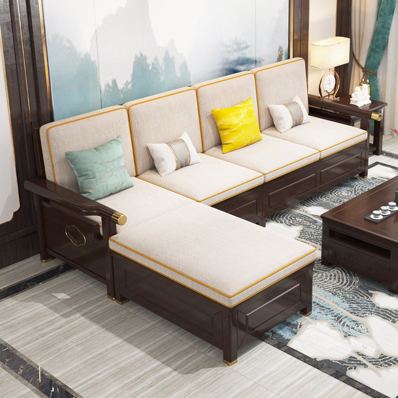 New Chinese solid wood sofas combined modern minimalist meditation Living room Chinese wind cloth Art solid wood Villa Furniture