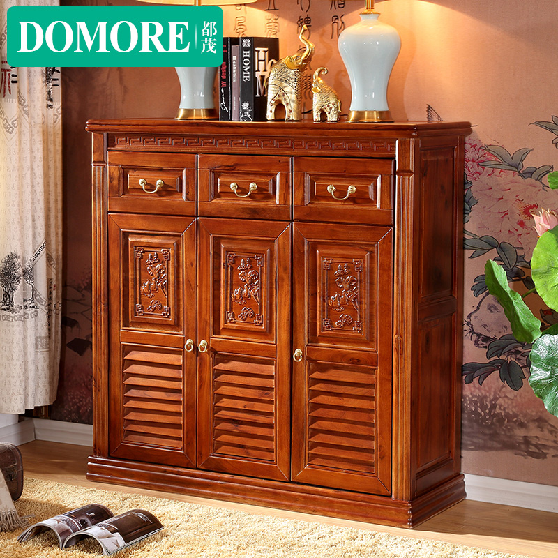Custom camphor wood shoe cabinet Full camphor wood solid wood shoe cabinet Three-door large capacity foyer cabinet Entrance Chinese style