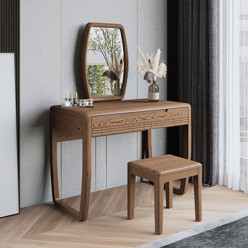 White wax wood Makeup Bench bedroom minimalist Makeup Table Minimalist Containing Cabinet Incorporated with stool containing cabinet