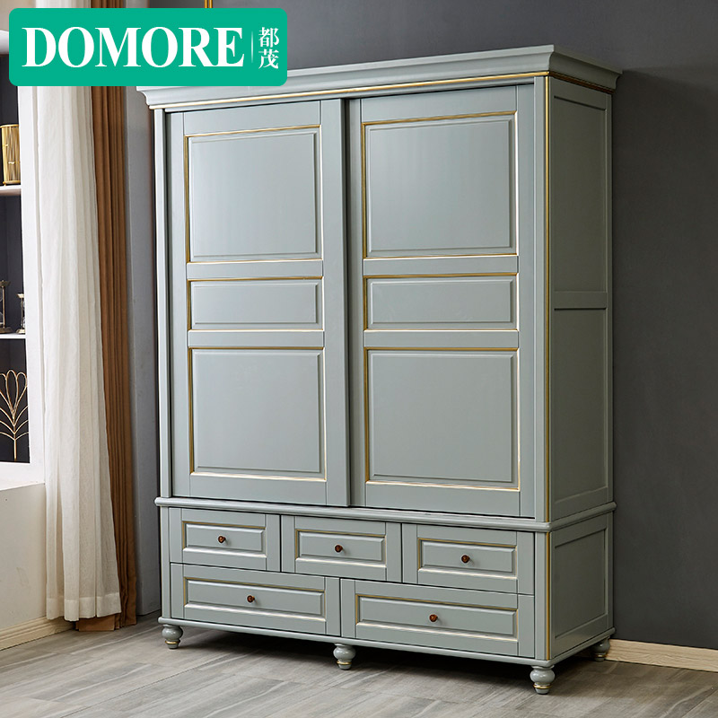 Dumao American luxury solid wood sliding door wardrobe BMW gray simple wardrobe light luxury bedroom furniture storage cabinet