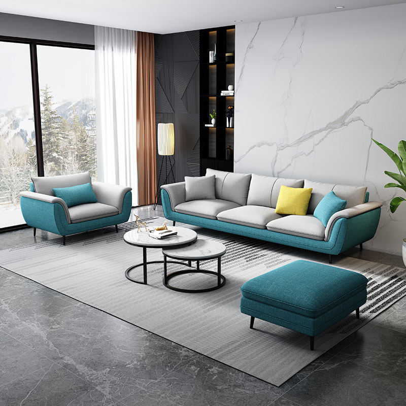 Solid Wood Cloth Art Sofa Combined Nordic Wind Minimalist Modern Size Household Furniture Light Lavish Living Room Full of four places