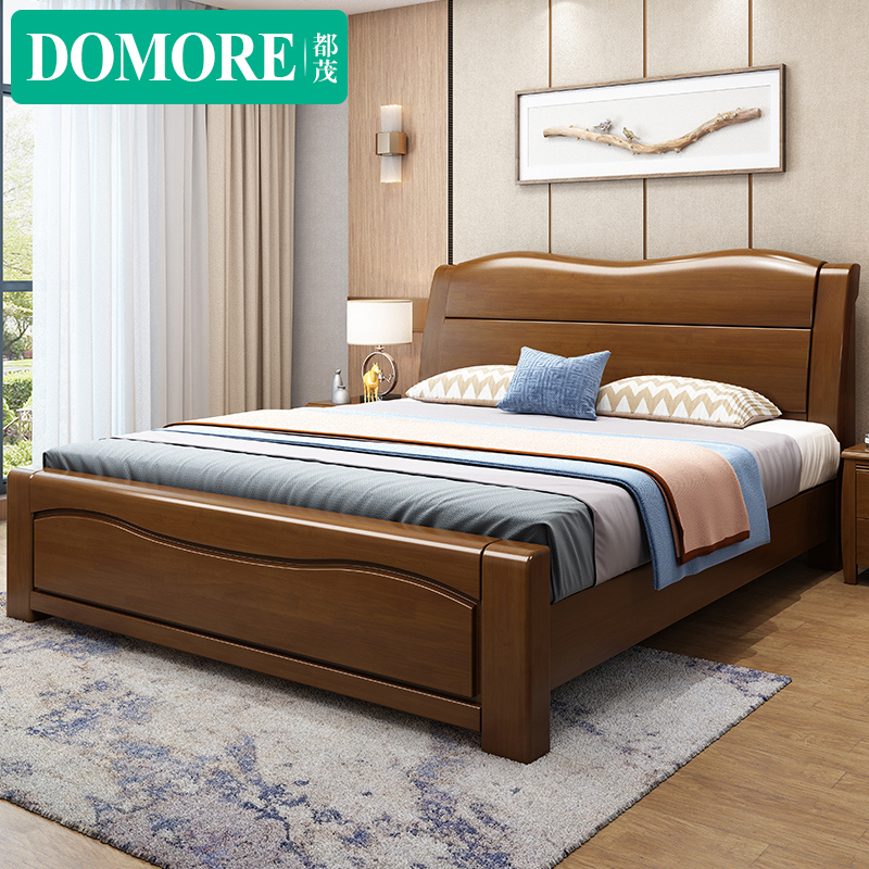 Dumao solid wood bed Chinese-style modern minimalist double bed 1 8 meters 1 5m bedroom air pressure high box storage wedding bed