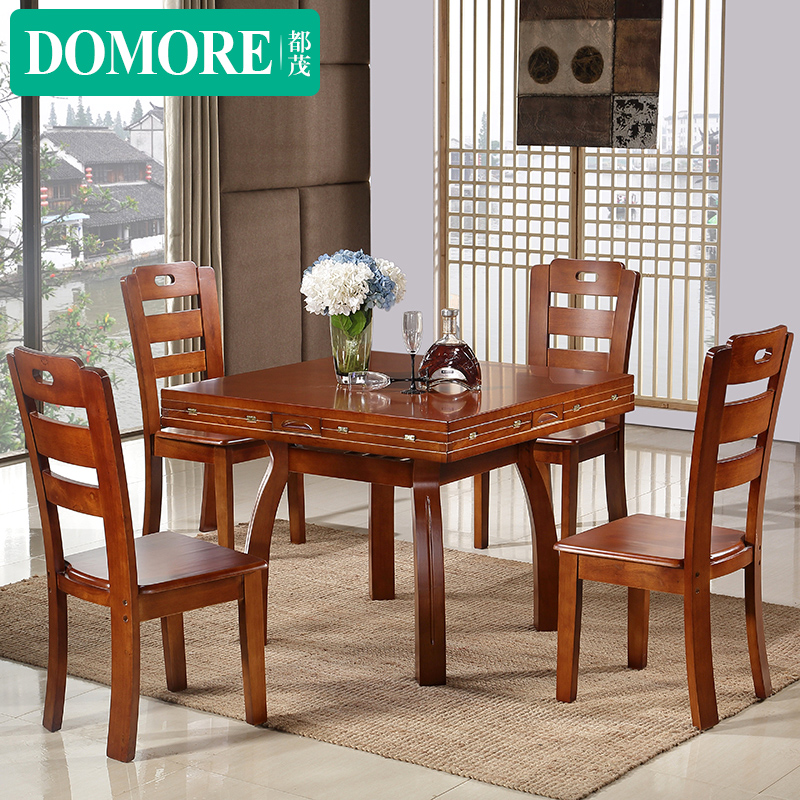 All lush modern Chinese solid wood dining table and chairs combined with four sides folding square and round two-purpose dining table One table 46 chairs