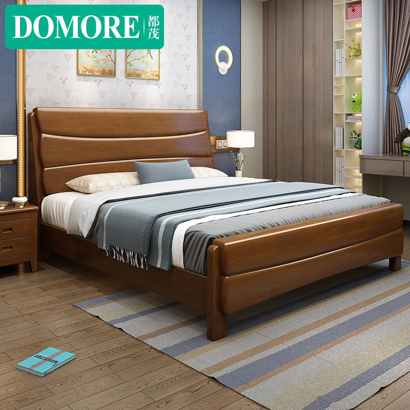 Dumao solid wood bed Chinese double bed 1 8 meters 1 5m modern minimalist bedroom air pressure high box storage wedding bed