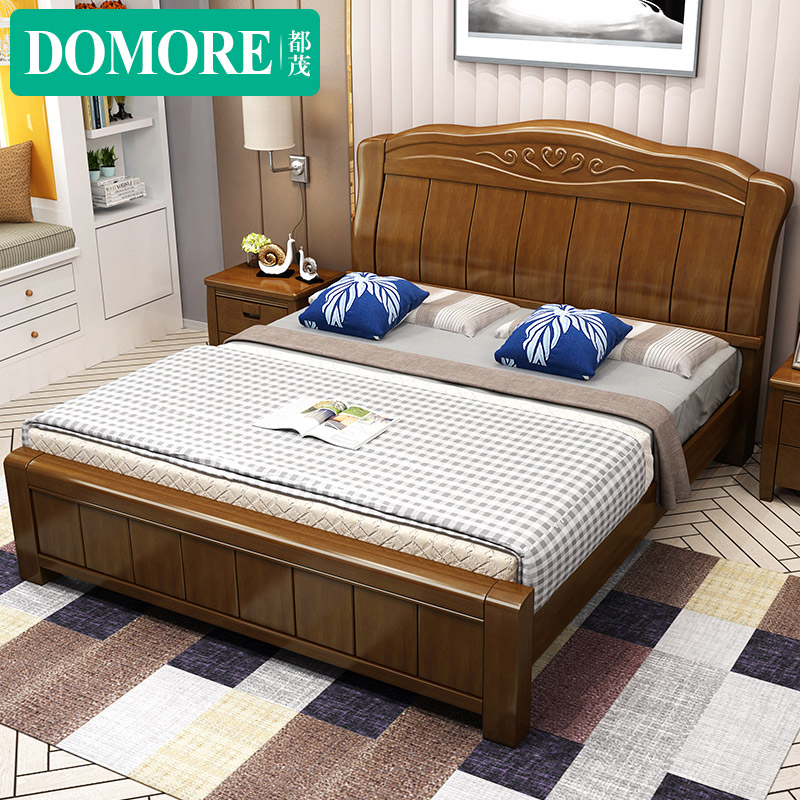 Modern Chinese style solid wood bed double bed 1 8m 1 5m simple storage air pressure high box bed bedroom furniture