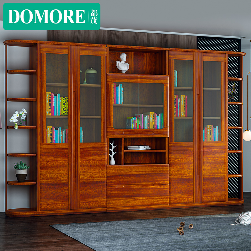 Dumao gold silk walnut solid wood combination bookcase large storage cabinet post-modern German-style multi-functional study furniture
