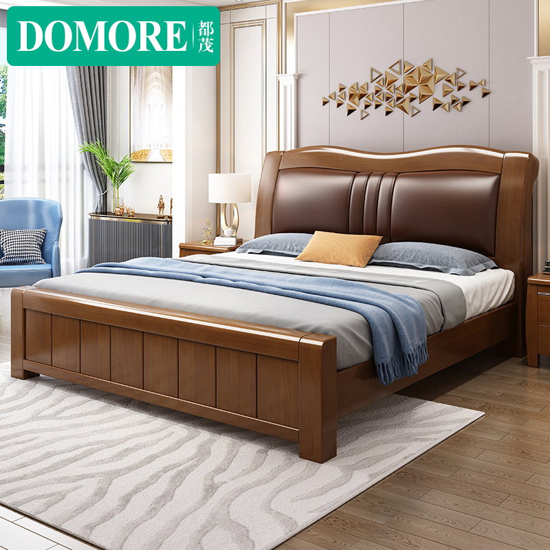 Modern minimalist master bedroom furniture solid wood bed 1 8m 1 5m Chinese style bedroom double soft bed air pressure high box