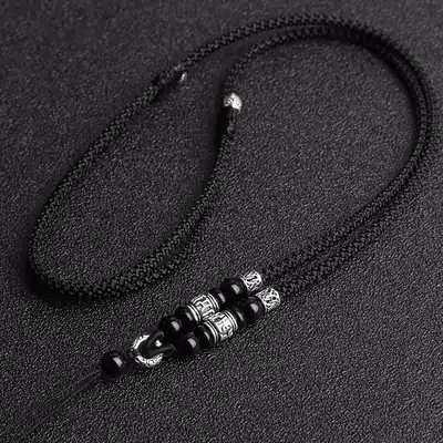 Tongyou Pavilion 925 silver jewelry six character truth necklace rope pendant lanyard pendant Jade rope black personality black rope