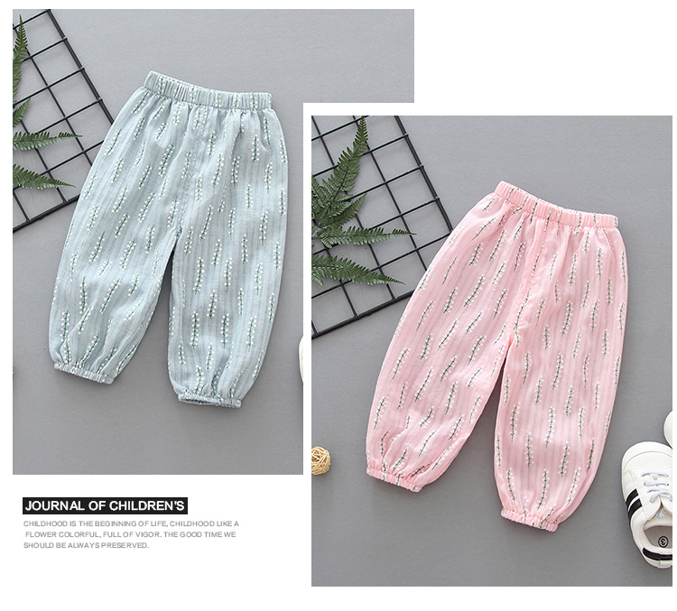 Trẻ em chống muỗi quần đèn Lồng quần nữ bé mùa hè quần phần mỏng cotton và linen bé điều hòa không khí quần siêu mỏng thoáng khí