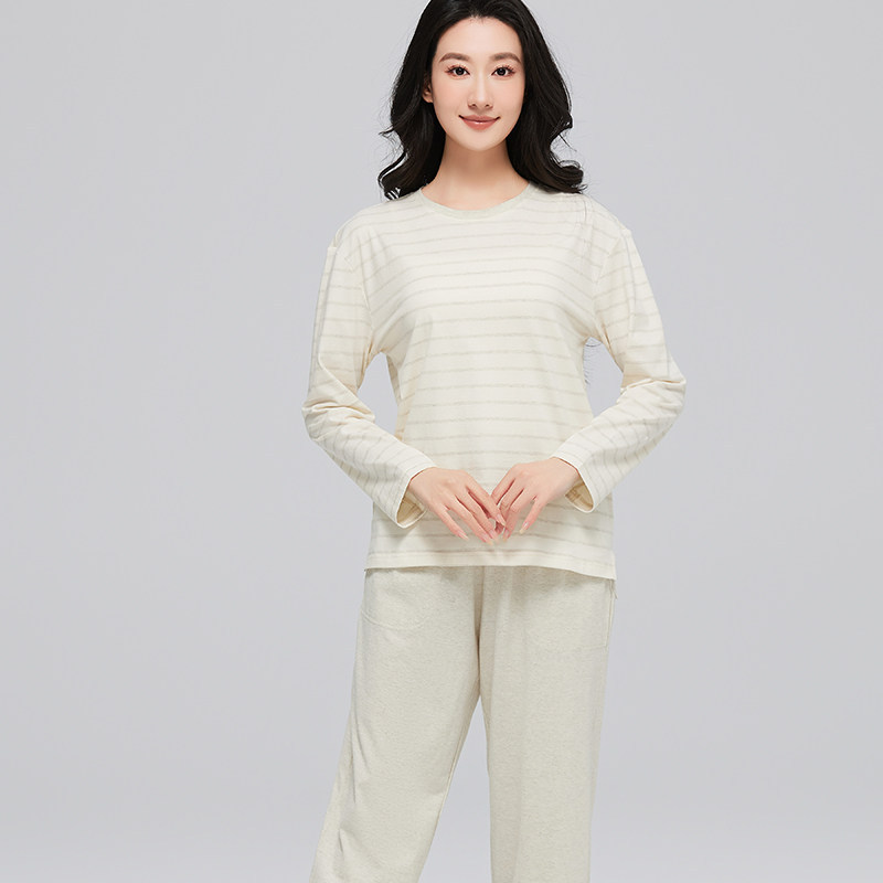 Sudao Organic Cotton Women's Thin Homewear Organic Certified Short Sleeve Set 100% Cotton Long Sleeve Long Pants Pajamas