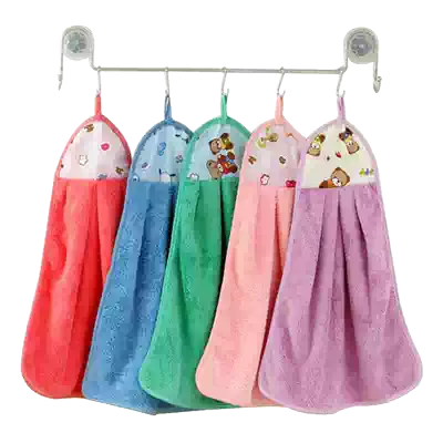 Sleeve clean cartoon hanging towel kitchen with lanyard soft absorbent towel scrub fiber Rag