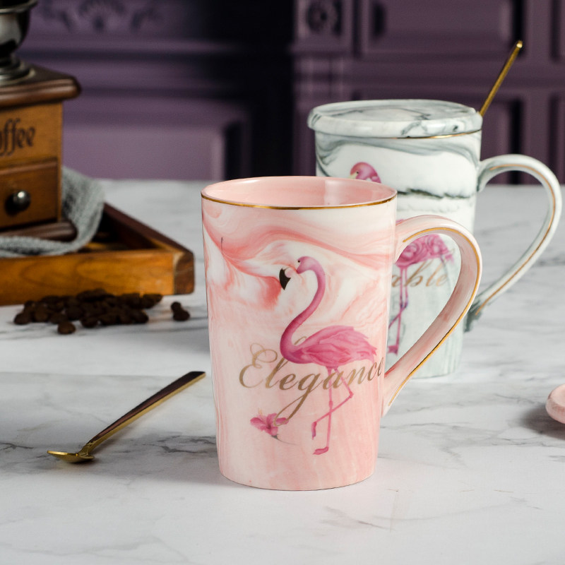 Mark cup ins marble tattooy lovers water glass with lid spoon Creative flaminoso Teenage Milk Coffee Cup