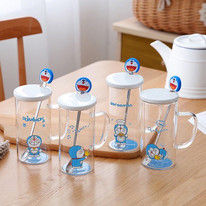 New product explosion creative High Borosilicate glass jingle cat head glass breakfast cup milk coffee cup with lid spoon
