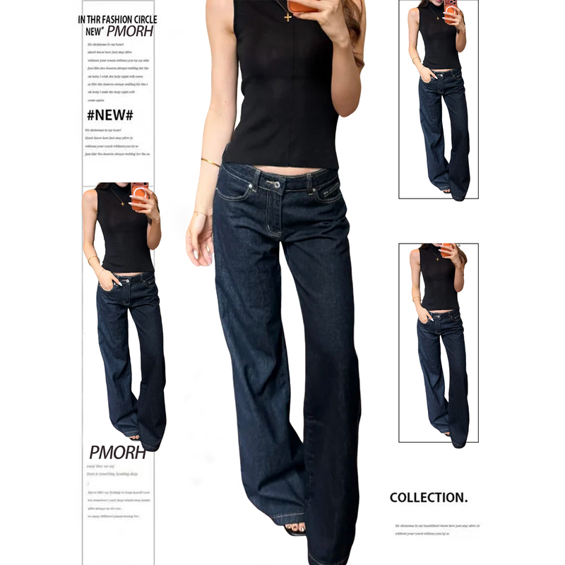 Pmorh American-Style Slim-Fit Low-Waist Versatile Flared Autumn New Trendy Slimming Floor-Length Jeans for Women Pmorh American-Style Slim-Fit Low-Waist Versatile Flared Autumn New Trendy Slimming Floor-Length Jeans for Women