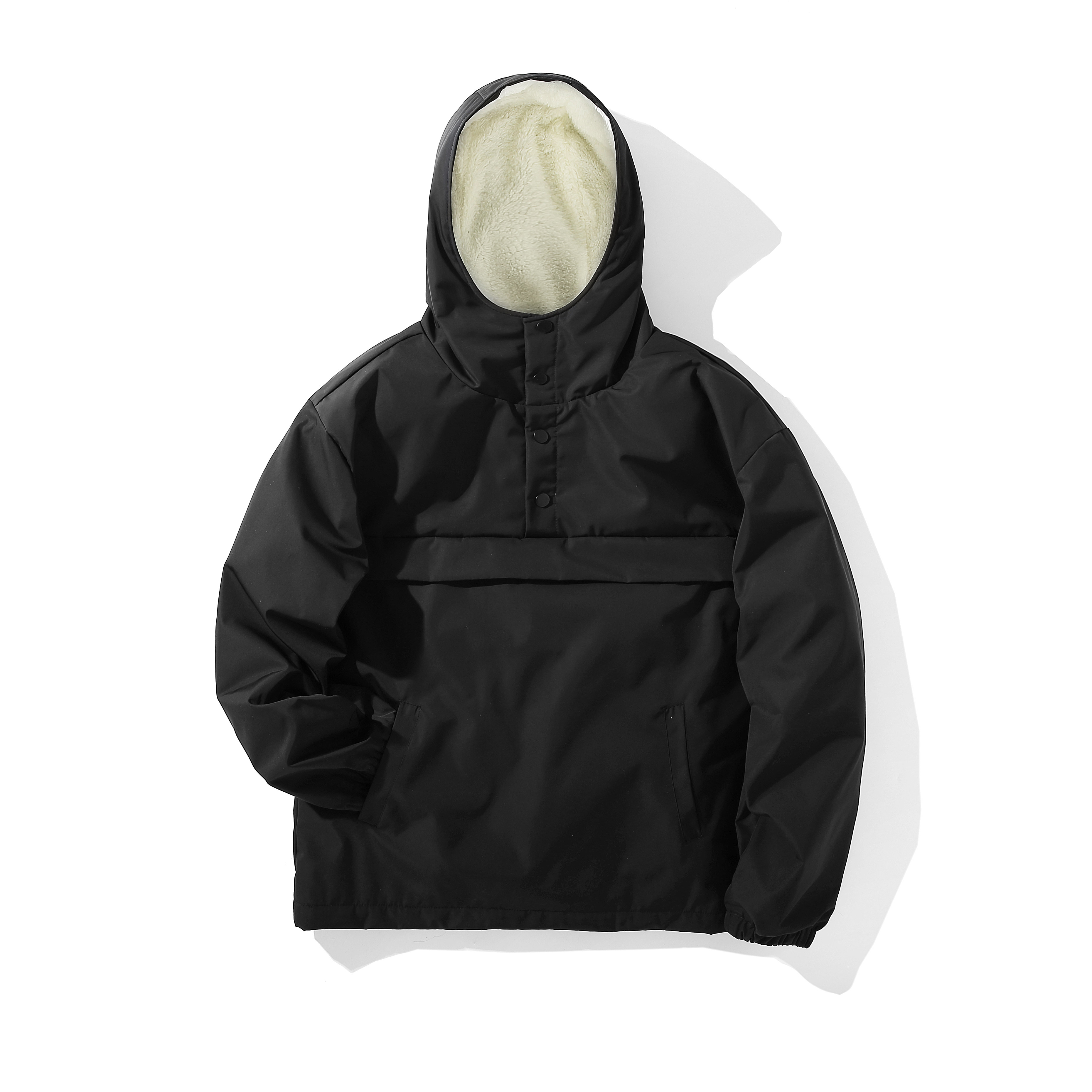 Pure ピュア Japanese imported fabric high-grade waterproof and wind-resistant lamb velvet plus velvet thickened hooded jacket