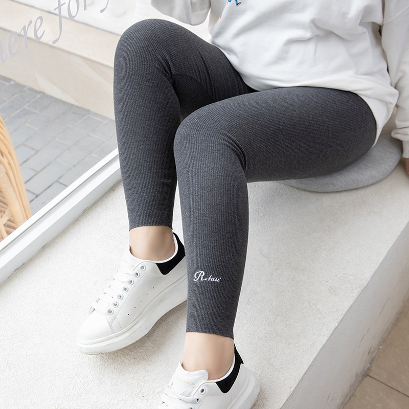 Threaded cotton leggings women wear autumn and winter wear plus velvet new size fat mm200 kg gray trousers