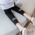 Quần legging cotton 8 điểm nữ mặc mùa xuân 2020 và phần mỏng lưới màu đỏ đai chữ XL thể thao bó sát thủy triều chín điểm - Quần tây thường Quần tây thường