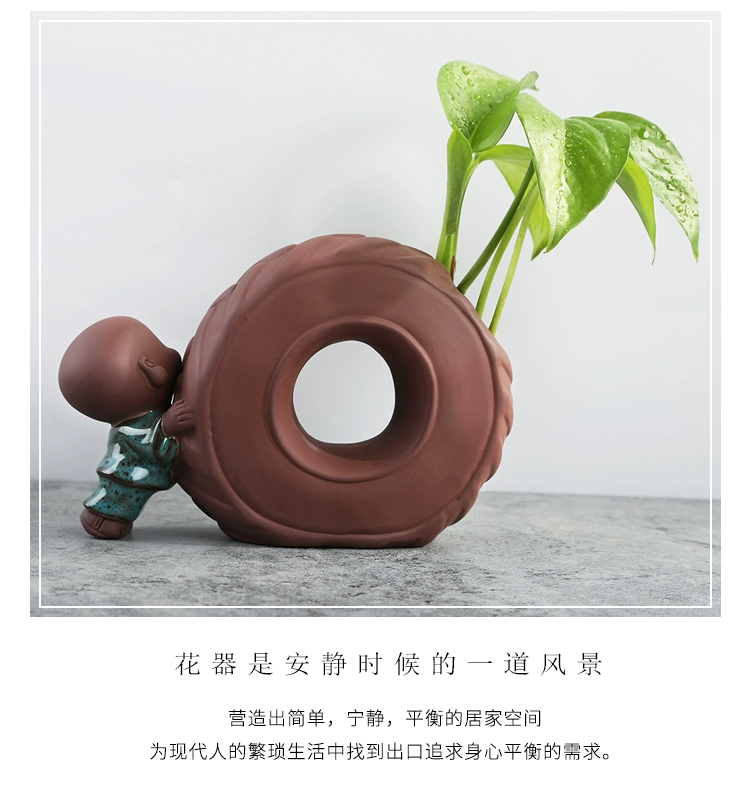 Sáng tạo hoa màu xanh bình hoa tím nước cát chậu hoa chậu sáng tạo nhà sư nhỏ hoa trang trí nhà - Vase / Bồn hoa & Kệ