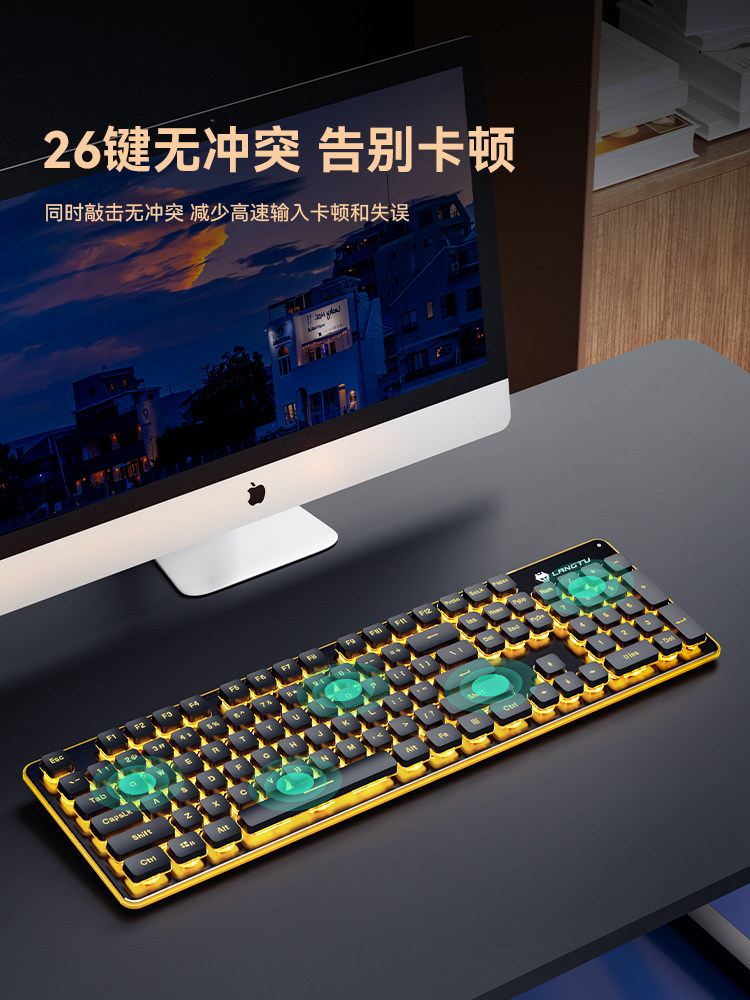 Langtu Wired Silent Keyboard with Mechanical Feel for Tablet and Laptop, Typing Set for Men and Women, Office Keyboard and Mouse Set