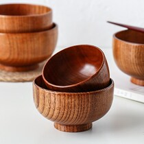 Simple jujube wooden bowl wood bowl home Japanese rice bowl large wooden soup bowl Wooden Spoon tableware set