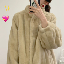 Lamb coat womens 2021 New Korean version of small stand collar bundle cuffs long imitation fur plush coat