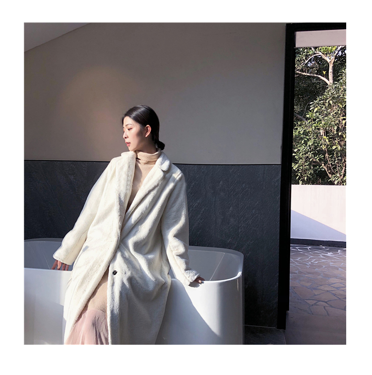 Bộ tuxedo dài sang trọng trên đầu gối áo khoác lông nữ 2018 mới xén lông cừu xanh mỏng áo dạ lông cừu hàn quốc