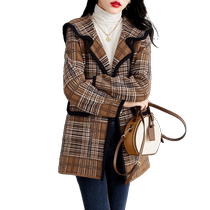 2022 New European Plaid Woolen Coat Womens Autumn and Winter Loose Fashionable Western Style High-End Mid-Length Woolen Coat