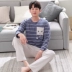 Đồ ngủ nam cotton dài tay mùa xuân và mùa thu dịch vụ tại nhà cho nam giới mùa hè thanh niên trung niên phần mỏng phù hợp với trang phục mặc bộ khủng long dễ thương Nam giới