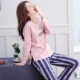 Bộ đồ ngủ dài tay mùa xuân và mùa thu nữ mùa thu cotton mỏng phiên bản Hàn Quốc của bộ đồ cotton tươi mát phù hợp với mùa hè áo kiểu nữ