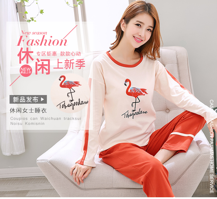 Bộ đồ ngủ nữ mùa thu cotton dài tay mỏng phiên bản Hàn Quốc của sinh viên tươi có thể mặc quần áo mùa xuân và mùa hè với kích thước lớn bộ đồ ngủ nữ