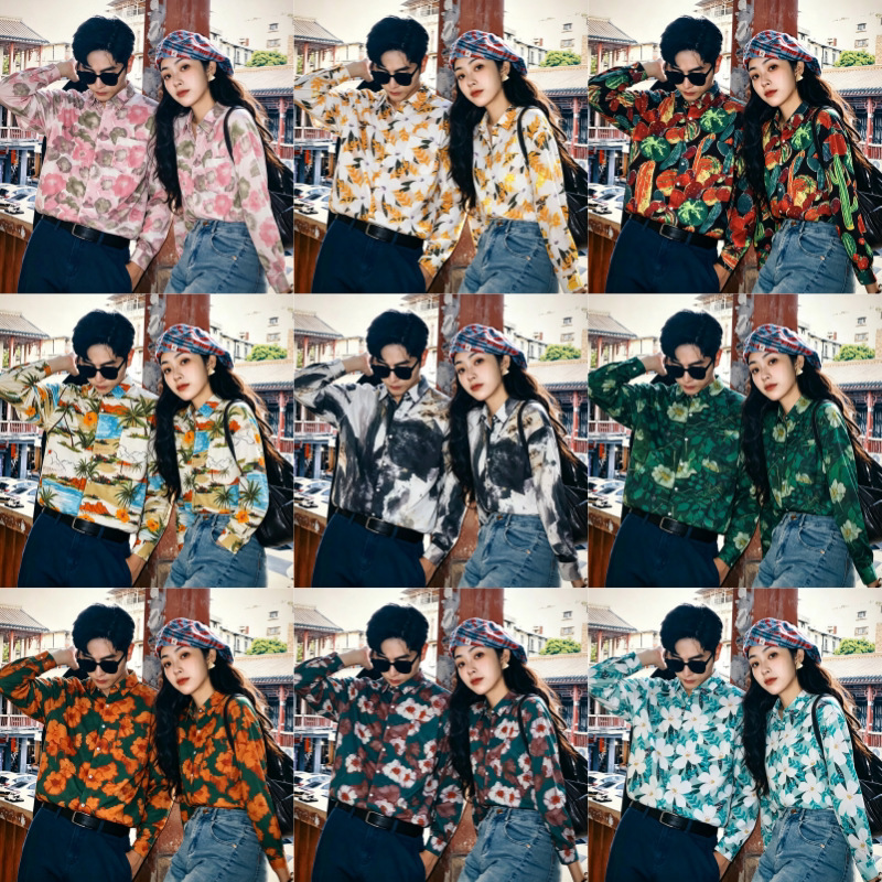 80S Hong Kong Style Vintage Floral Shirt for Men and Women, Retro Hawaiian Cool Couple Long-Sleeve Performance Outfit Group Uniform 80S Hong Kong Style Vintage Floral Shirt for Men and Women, Retro Hawaiian Cool Couple Long-Sleeve Performance Outfit Group Uniform