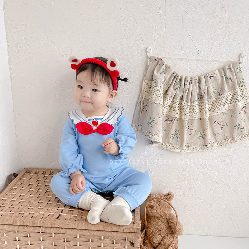 Baby clothes spring and autumn dress jumpsuit female baby super-Western style college style cotton jumpsuit spring 100-day romper
