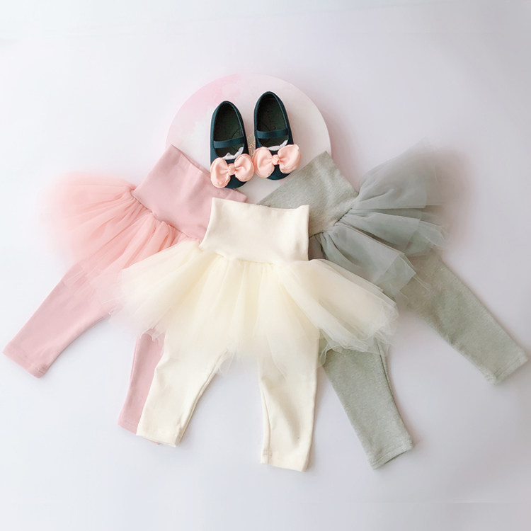 Princess wind female treasure high waist belly yarn culottes Spring children's clothing girl puffy yarn children's fake two-piece pants