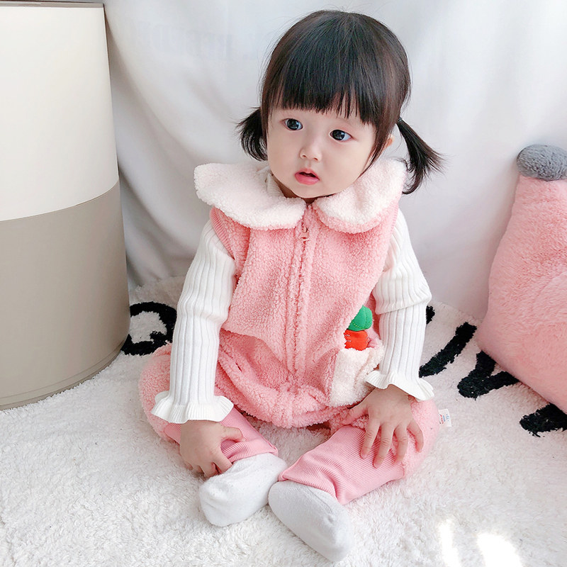 Korean version of baby clothes female baby bib pants cute rabbit ear shape jumpsuit trousers spring and Autumn fashion children's fashion pants