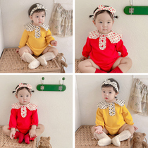 Baby clothes Spring and autumn clothes one-piece clothes female baby Yangqi red bag fart 100 days New Chinese New Year clothing for climbing and climbing