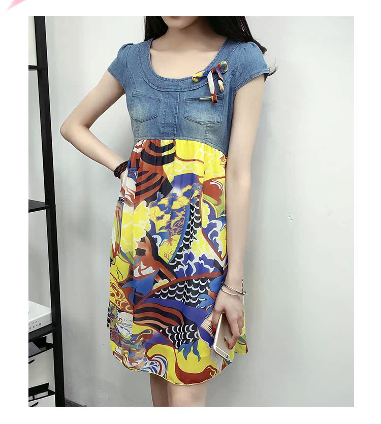 Mùa hè mát mẻ xu hướng thời trang mới denim khâu bầu không khí thanh lịch 2070 đầm trung niên sang trọng