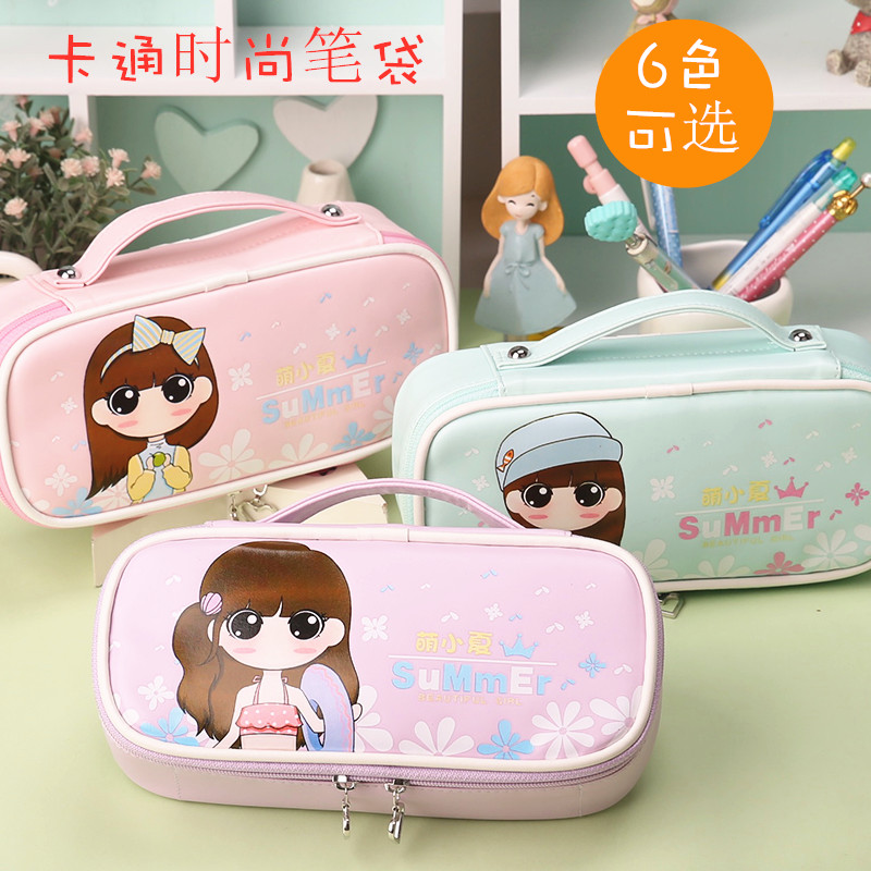 Meng Xiaoxia Hand pen bag Female South Korean Jane about large capacity Princess Pencil Case Elementary School Student Stationery Bag Girl Lead Pencil Case Small Clear New Cute Girl Code Lock Pen Box Middle School Student Pencil Bag