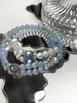 Original natural aquamarine and sapphire blue chalcedony double circle bracelet for women light luxury niche exquisite and high-end girlfriend gift