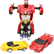 Electric universal deformation car music light two-in-one robot automatic deformation car model simulation car toy