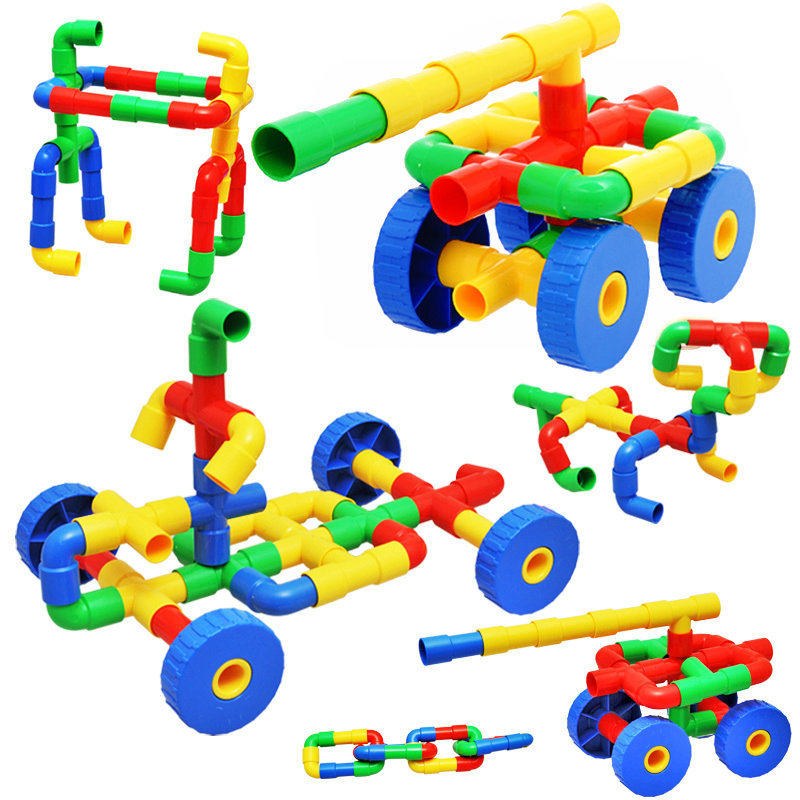 Wheel pipe building block assembly wheel pipe building block plastic parquet puzzle kindergarten children 1-2 years old teaching toy