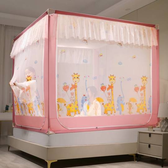 Mosquito Net 2022 New Model, Thickened and Anti-Fall, for Children's Home Use in the Bedroom, No Installation Needed, Mongolian Style, Baby Crib with Reinforced Bottom and Dense Mesh