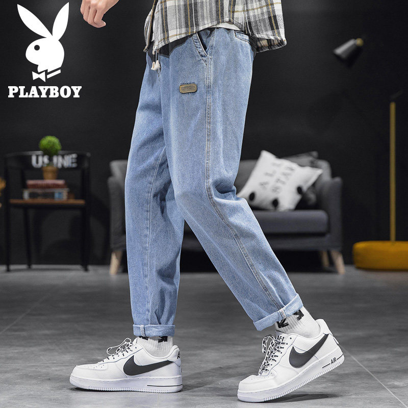 Floral Playboy Summer casual jeans Men's Korean version Tide Cards Loose Straight Cylinder Slim LIGHT LONG PANTS MEN'S PANTS