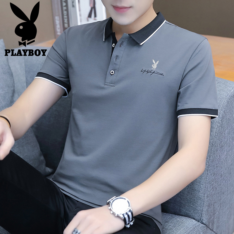 Playboy Flagship Summer Men Short Sleeve T-shirt Half Sleeve Tide Card T-shirt Polo Jersey Collar Thin on the clothes