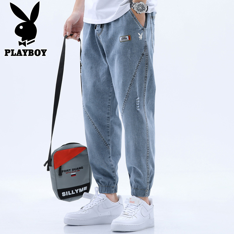 Floral Playboy Summer 90% Jeans Men Thin trendy Harun Leisure bunches Loose Long Pants Men Pants