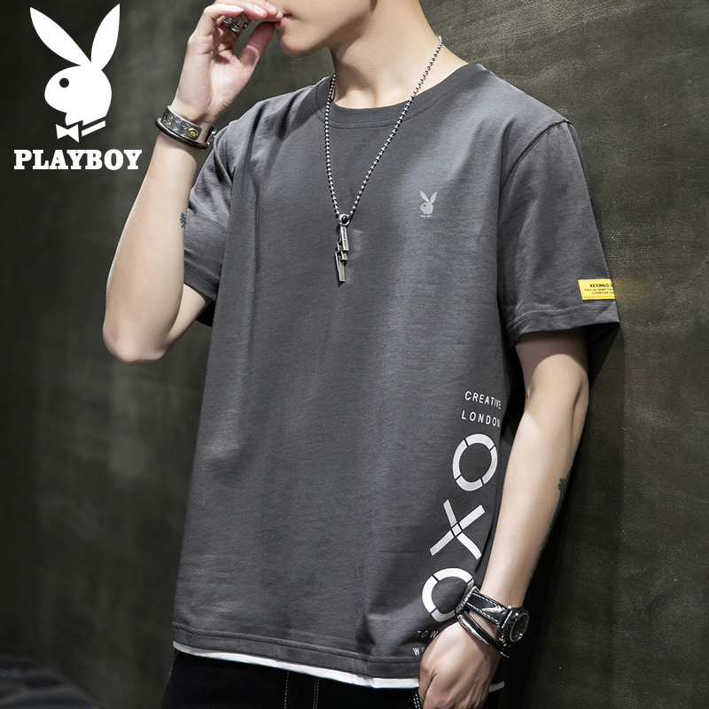 Flower Playboy Flagship Summer Short Sleeve T-shirt Men Casual T-Shirt Pure Cotton Half Sleeve Tide Card Thin blouse