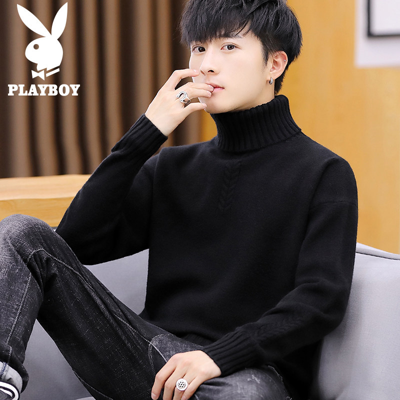 Playboy sweater men's autumn knitwear trend all-match turtleneck sweater loose bottoming shirt men's clothing